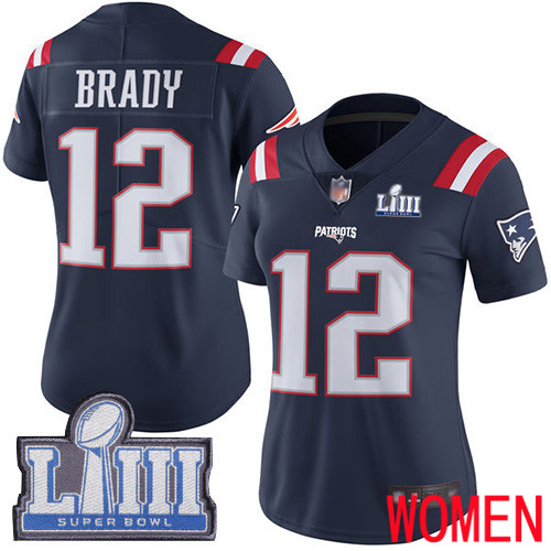 New England Patriots Football #12 Super Bowl LIII Bound Limited Navy Blue Women Tom Brady NFL Jersey->women nfl jersey->Women Jersey